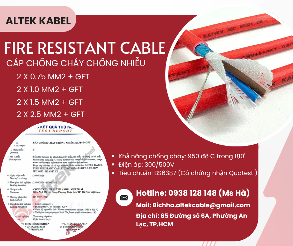 Cáp chống cháy chống nhiễu Altek Kabel đạt tiêu chuẩn IEC60331-BS6387